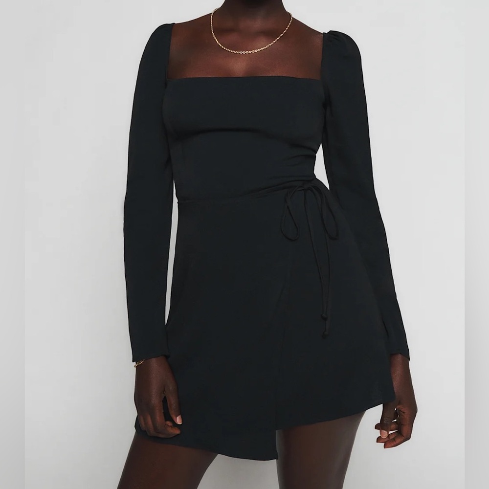 NWT Reformation 10 Rosalie Black Linen Wrap Dress